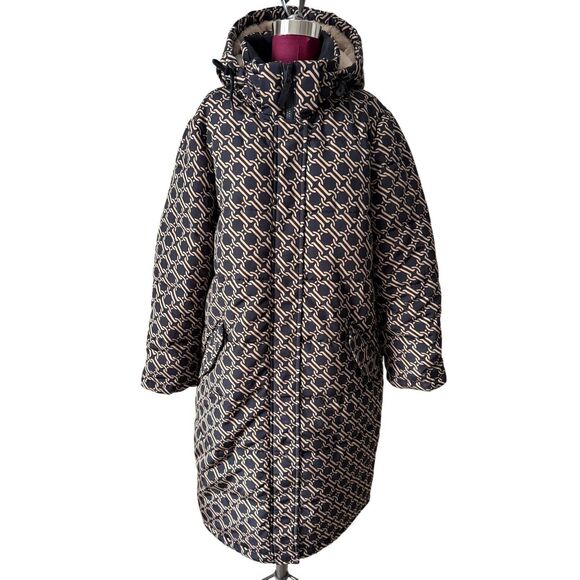 NWOT BODEN Skye Puffer Coat Tan Black Chain Geo size 12 - Picture 4 of 16